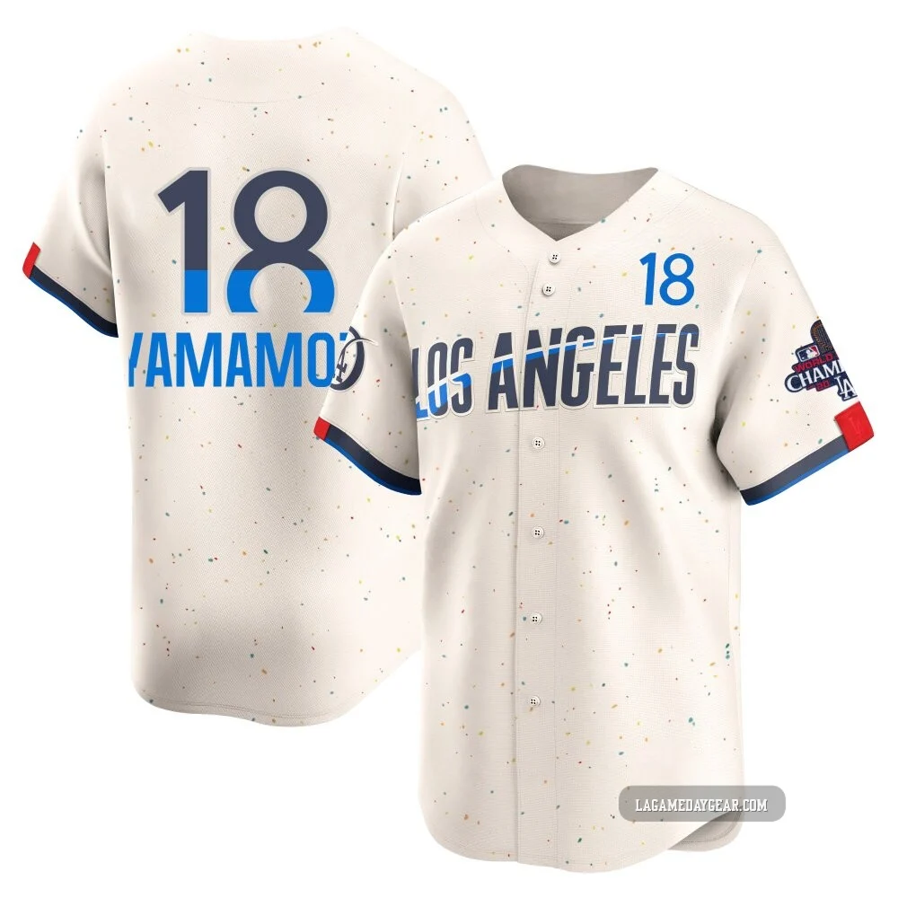 Yoshinobu Yamamoto ＃18 Los Angeles Dodgers Limited Men's Cream 2024 City Connect World Series Champions Jersey