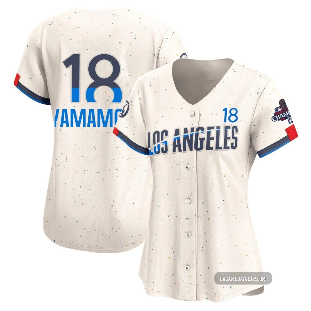 Yoshinobu Yamamoto ＃18 Los Angeles Dodgers Limited Women's Cream 2024 City Connect World Series Champions Jersey