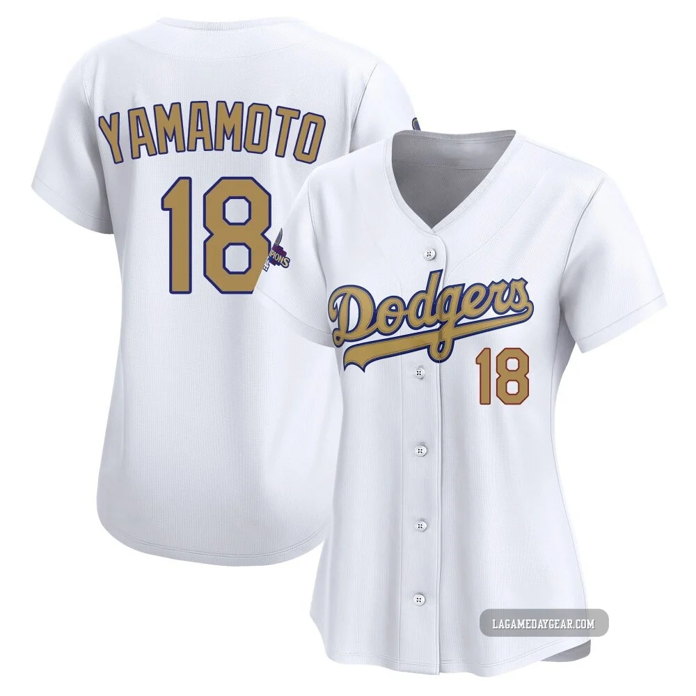 Yoshinobu Yamamoto ＃18 Los Angeles Dodgers Limited Women's Gold White 2025 Collection Jersey