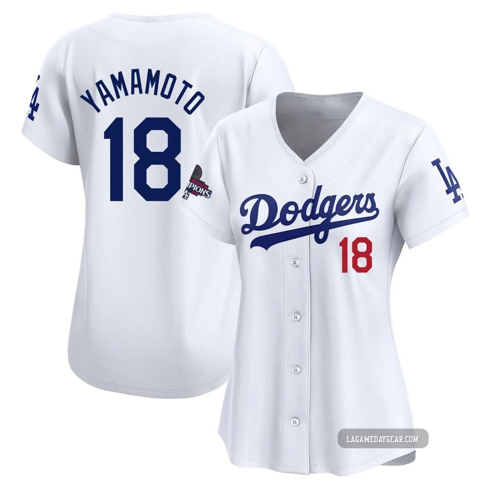 Yoshinobu Yamamoto ＃18 Los Angeles Dodgers Limited Women's White Home 2024 World Series Champions Jersey
