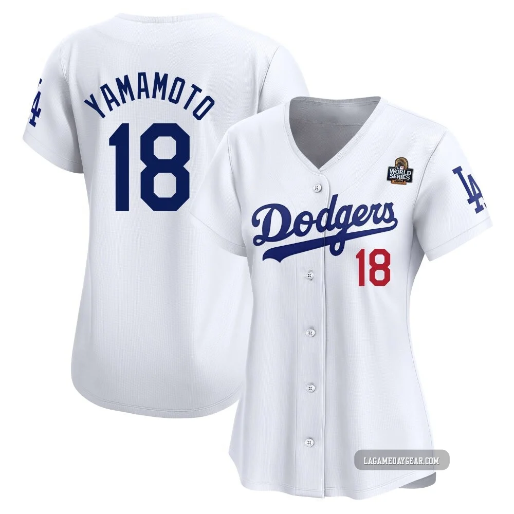 Yoshinobu Yamamoto ＃18 Los Angeles Dodgers Limited Women's White Home 2024 World Series Jersey