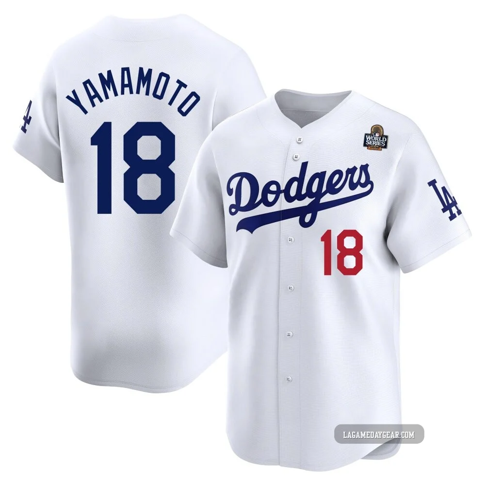 Yoshinobu Yamamoto ＃18 Los Angeles Dodgers Limited Youth White Home 2024 World Series Jersey