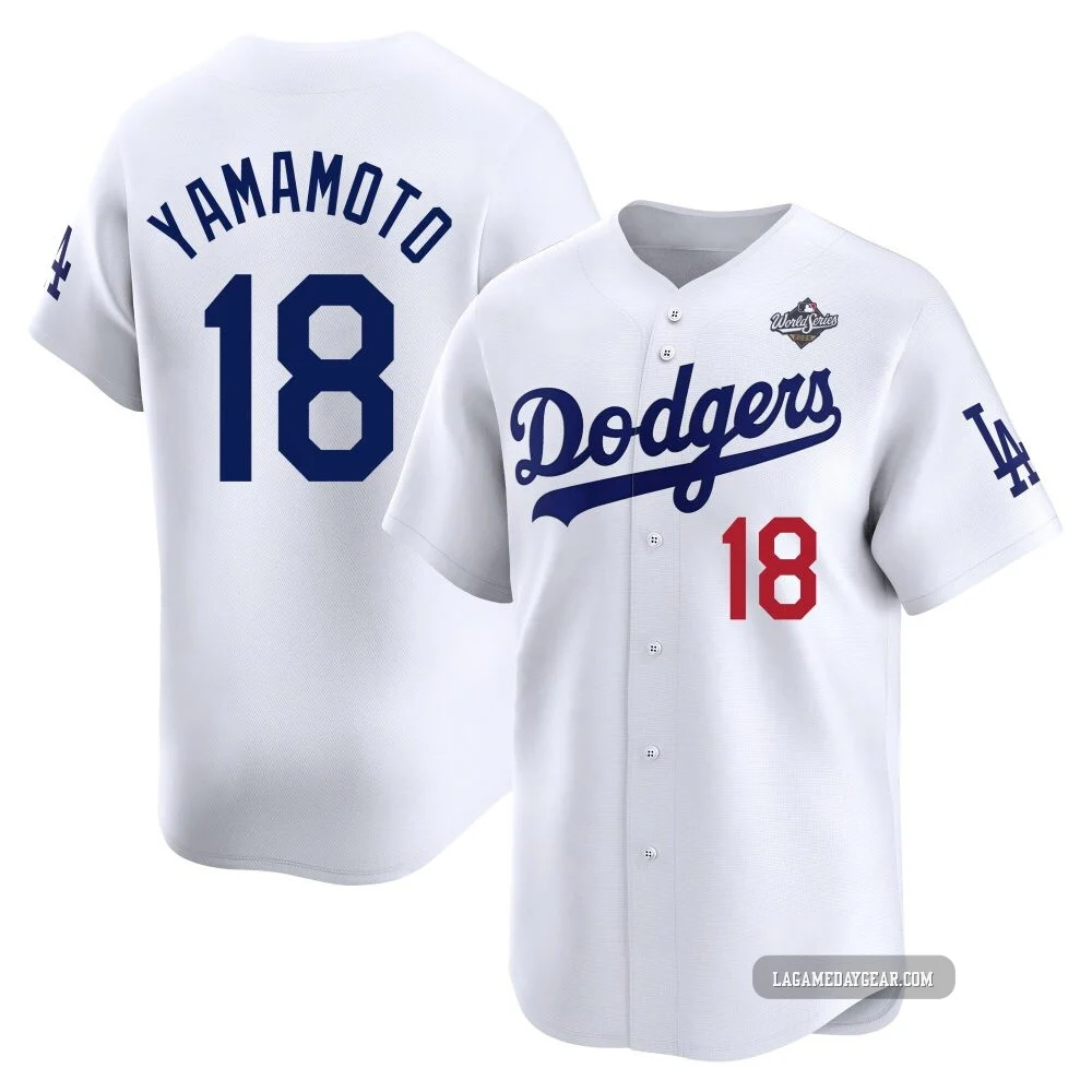 Yoshinobu Yamamoto ＃18 Los Angeles Dodgers Limited Youth White Home 2025 World Series Jersey