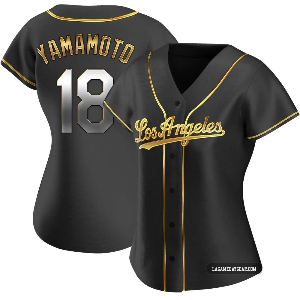 Yoshinobu Yamamoto ＃18 Los Angeles Dodgers Replica Women's Gold Black en Alternate Jersey
