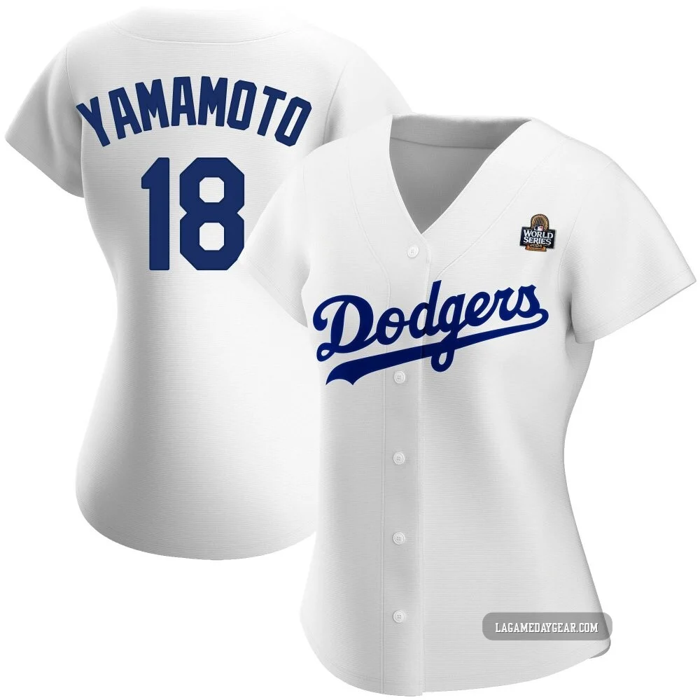 Yoshinobu Yamamoto ＃18 Los Angeles Dodgers Replica Women's White Home 2024 World Series Jersey