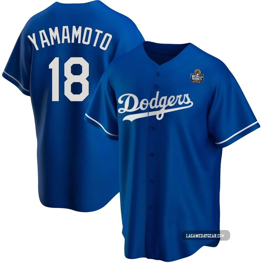 Yoshinobu Yamamoto ＃18 Los Angeles Dodgers Replica Youth Royal Alternate 2024 World Series Jersey