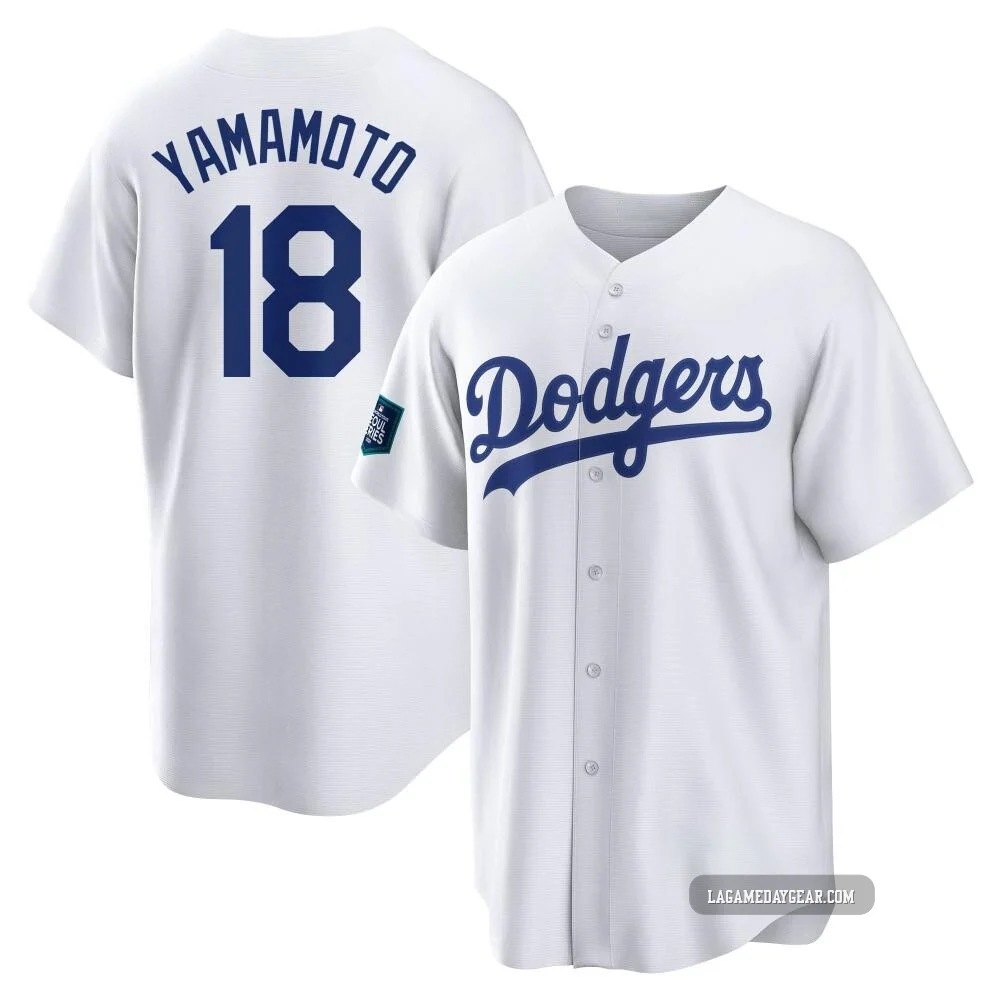 Yoshinobu Yamamoto ＃18 Los Angeles Dodgers Replica Youth White 2024 World Tour Seoul Series Home Jersey